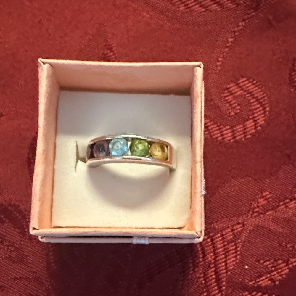 Elegant Multi-Color Gemstone Silver Ring
